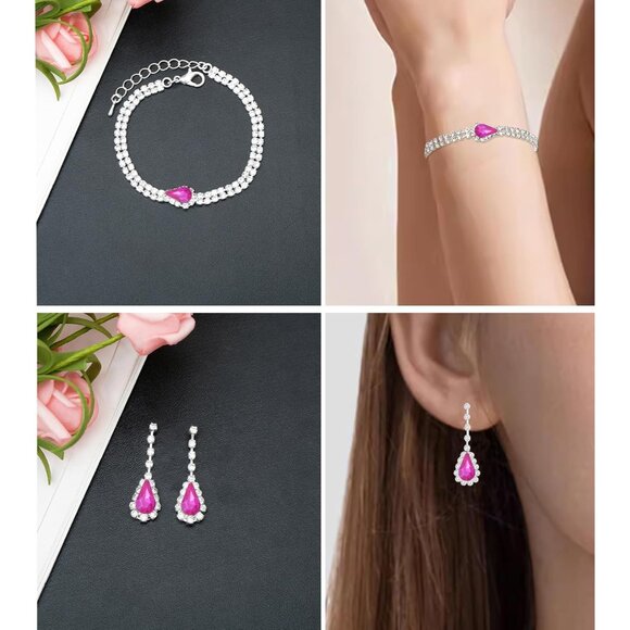 V-shape Crystal Wedding Jewelry Set for Women Bridal Necklace Earrings Bracelet - Picture 6 of 6